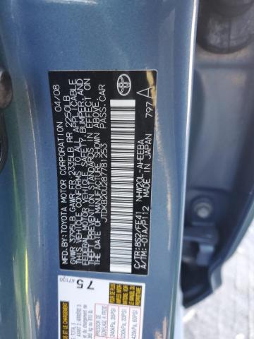 JTDKB20U287781253 - 2008 TOYOTA PRIUS BLUE photo 12