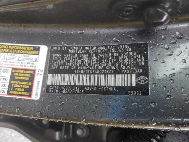 4T4BF3EK8AR021872 - 2010 TOYOTA CAMRY BASE GRAY photo 12