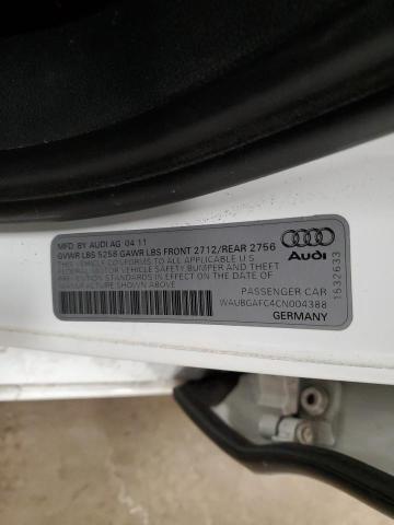 WAUBGAFC4CN004388 - 2012 AUDI A6 WHITE photo 12