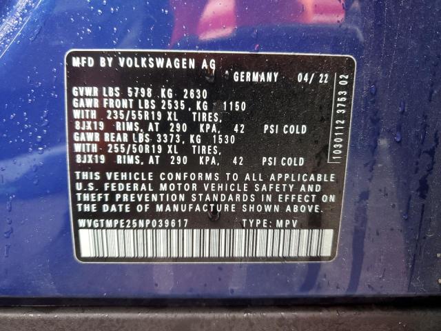 WVGTMPE25NP039617 - 2022 VOLKSWAGEN ID.4 PRO S BLUE photo 13