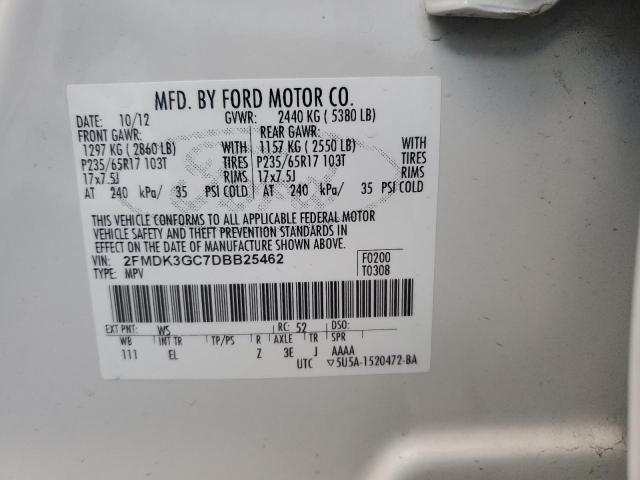 2FMDK3GC7DBB25462 - 2013 FORD EDGE SE WHITE photo 13