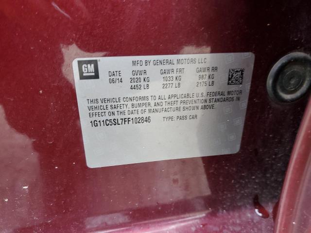 1G11C5SL7FF102846 - 2015 CHEVROLET MALIBU 1LT წითელი ფოტო 12