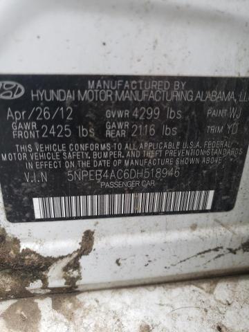 5NPEB4AC6DH518946 - 2013 HYUNDAI SONATA GLS WHITE photo 12