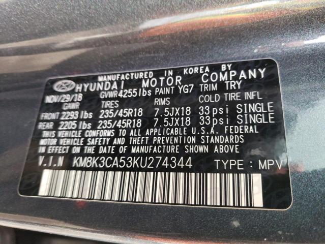 KM8K3CA53KU274344 - 2019 HYUNDAI KONA LIMIT GRAY photo 13