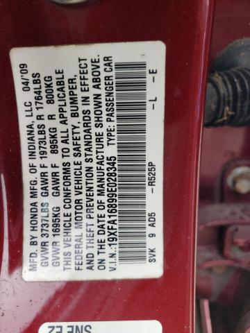 19XFA16899E028345 - 2009 HONDA CIVIC EX MAROON photo 12