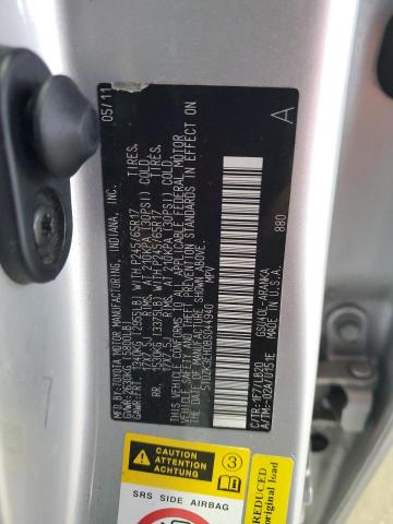 5TDZK3EH0BS044940 - 2011 TOYOTA HIGHLANDER BASE SILVER photo 12