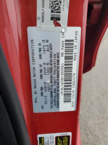 JM1BL1W58D1803924 - 2013 MAZDA 3 S RED photo 13