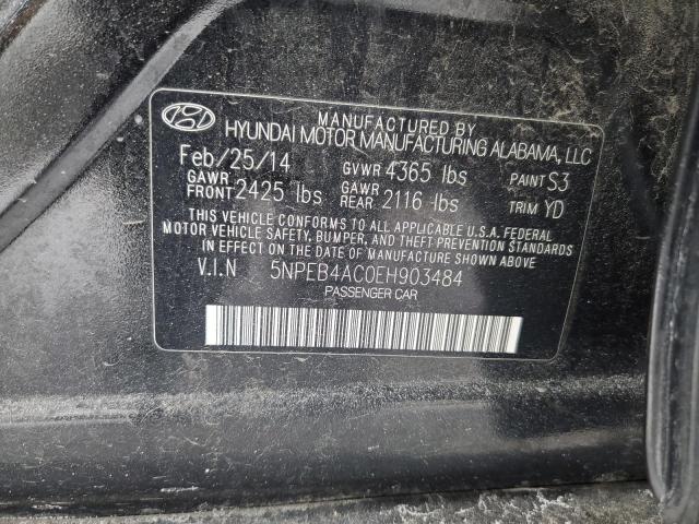 5NPEB4AC0EH903484 - 2014 HYUNDAI SONATA GLS BLACK photo 12