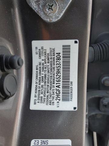 2HGFA16529H537804 - 2009 HONDA CIVIC LX GRAY photo 12