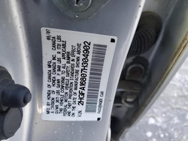 2HGFA16807H304902 - 2007 HONDA CIVIC EX SILVER photo 12