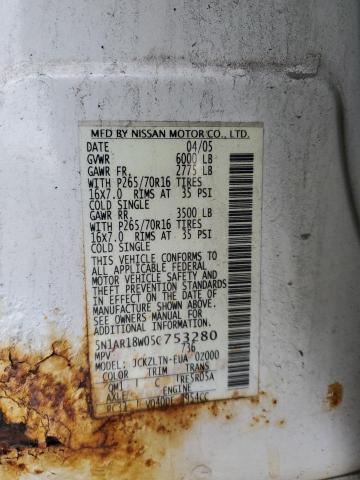5N1AR18W05C753280 - 2005 NISSAN PATHFINDER LE თეთრი ფოტო 13