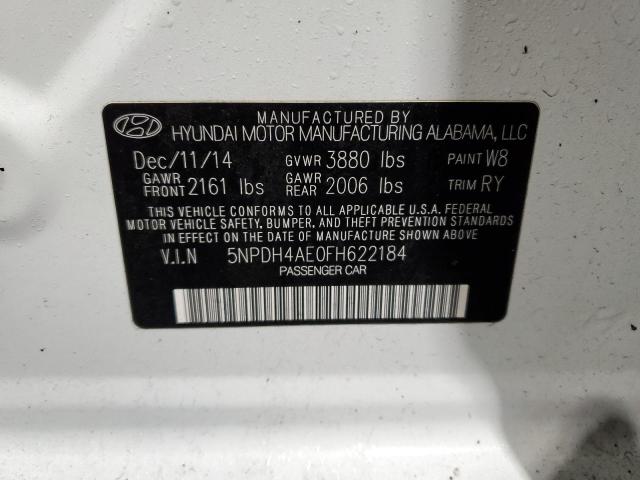 5NPDH4AE0FH622184 - 2015 HYUNDAI ELANTRA SE WHITE photo 12