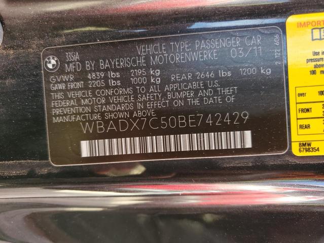 WBADX7C50BE742429 - 2011 BMW 335 I BLACK photo 12