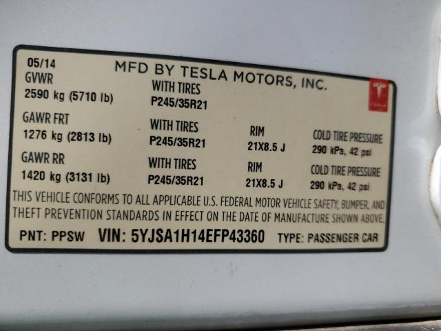 5YJSA1H14EFP43360 - 2014 TESLA MODEL S Ağ foto 12