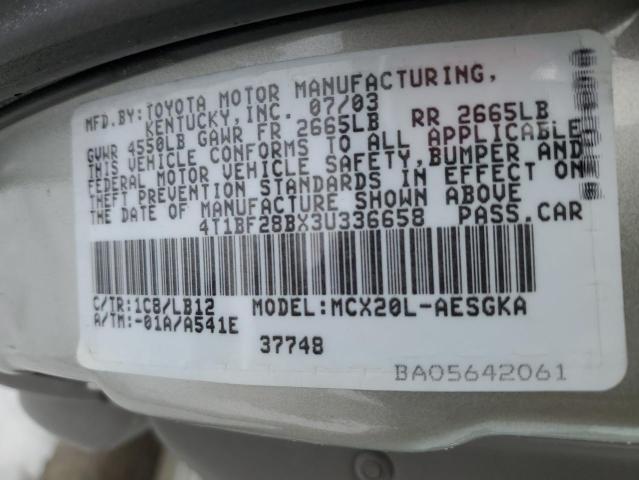 4T1BF28BX3U336658 - 2003 TOYOTA AVALON XL SILVER photo 13