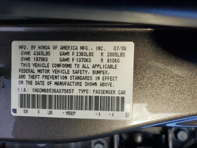 1HGCM66536A075657 - 2006 HONDA ACCORD EX SILVER photo 12