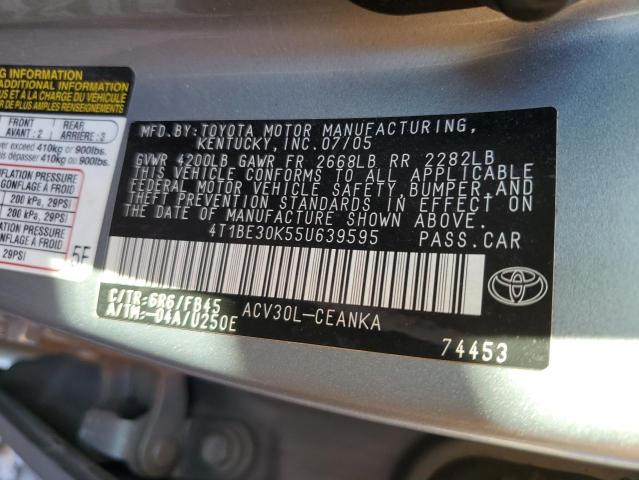 4T1BE30K55U639595 - 2005 TOYOTA CAMRY LE GRAY photo 12