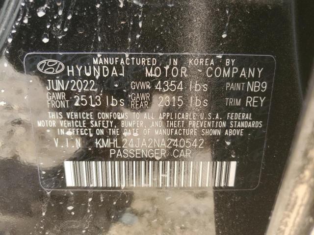 KMHL24JA2NA240542 - 2022 HYUNDAI SONATA SE BLACK photo 12