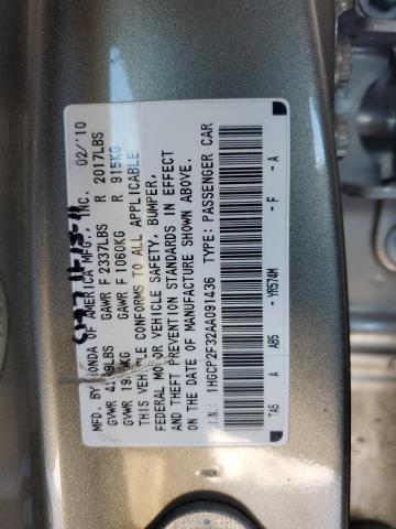 1HGCP2F32AA091436 - 2010 HONDA ACCORD LX GOLD photo 12