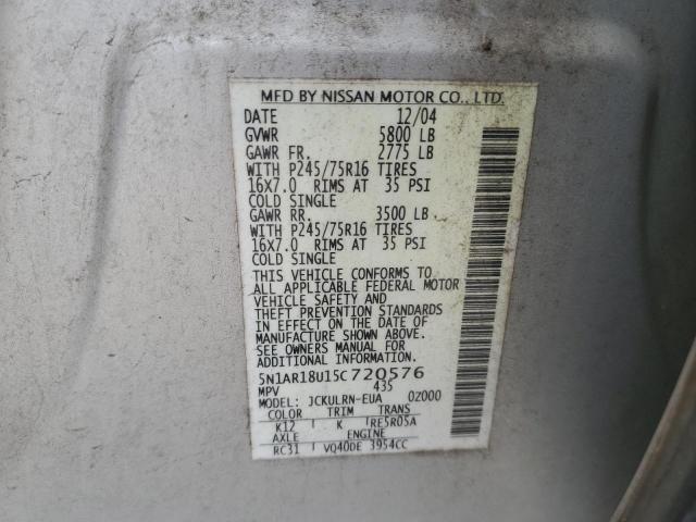 5N1AR18U15C720576 - 2005 NISSAN PATHFINDER LE ვერცხლისფერი ფოტო 13