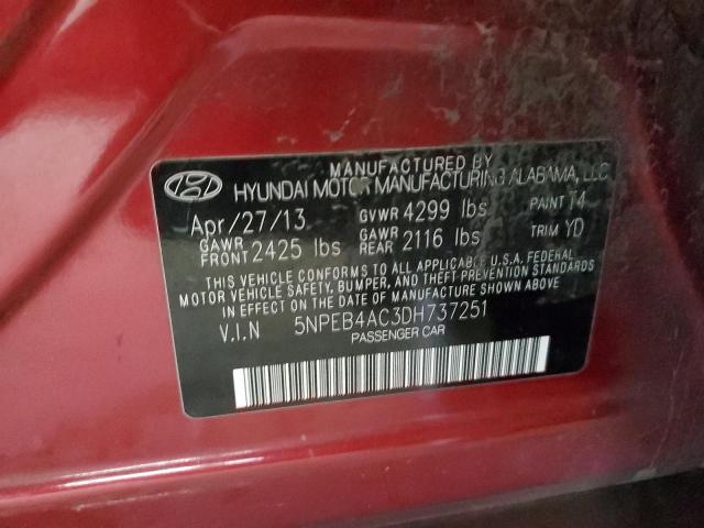 5NPEB4AC3DH737251 - 2013 HYUNDAI SONATA GLS RED photo 12