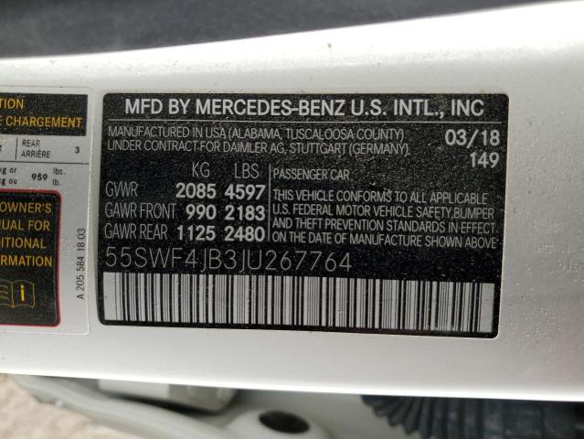 55SWF4JB3JU267764 - 2018 MERCEDES-BENZ C 300 WHITE photo 12