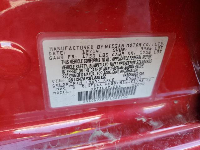 3N1CN7AP3FL885120 - 2015 NISSAN VERSA S RED photo 13