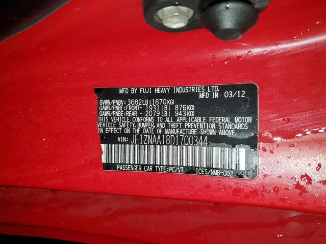 JF1ZNAA18D1700344 - 2013 TOYOTA SCION FR-S RED photo 12