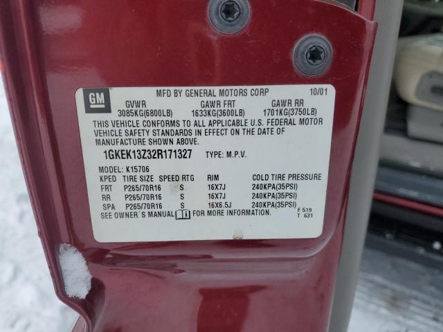 1GKEK13Z32R171327 - 2002 GMC YUKON RED photo 13