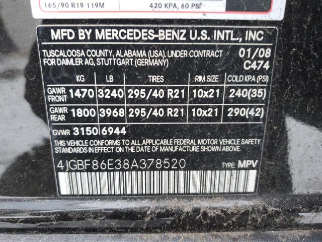 4JGBF86E38A378520 - 2008 MERCEDES-BENZ GL 550 4MATIC BLACK photo 13