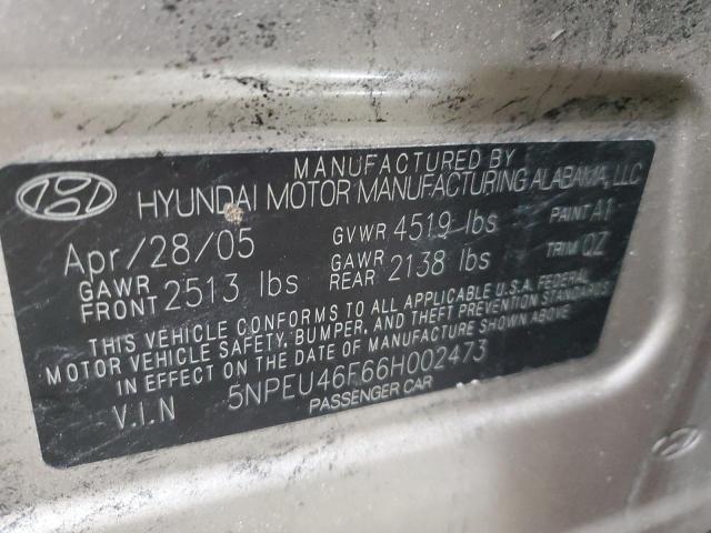 5NPEU46F66H002473 - 2006 HYUNDAI SONATA GLS GOLD photo 12