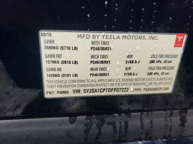 5YJSA1CP7DFP07222 - 2013 TESLA MODEL S BLUE photo 13