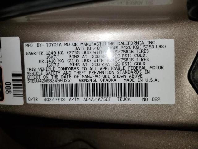 5TEUU42N68Z499033 - 2008 TOYOTA TACOMA ACCESS CAB თაფლისფერი ფოტო 12
