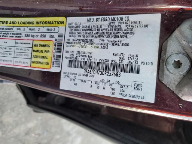 3FA6P0H73DR252683 - 2013 FORD FUSION SE RED photo 12