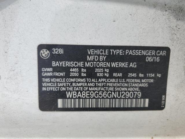 WBA8E9G56GNU29079 - 2016 BMW 328 I SULEV WHITE photo 10