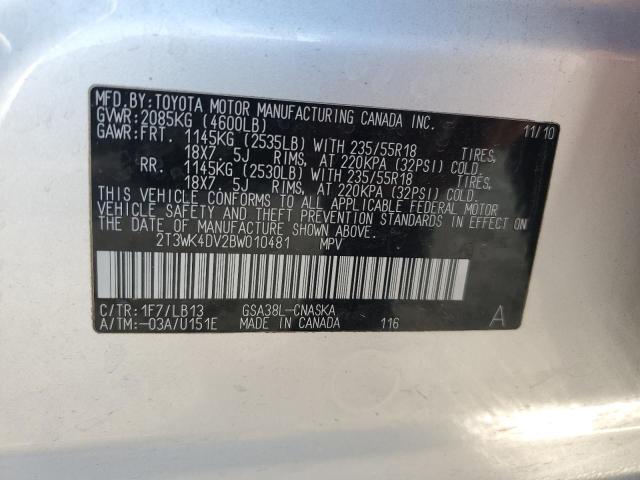 2T3WK4DV2BW010481 - 2011 TOYOTA RAV4 SPORT SILVER photo 13