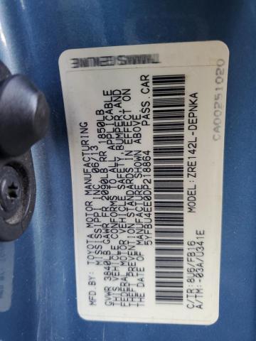 5YFBU4EE0DP218864 - 2013 TOYOTA COROLLA BASE 蓝色 照片 12