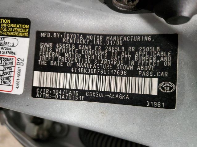 4T1BK36B76U117696 - 2006 TOYOTA AVALON XL SILVER photo 12