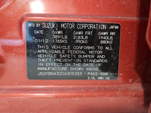 JS2YB5A32C6305333 - 2012 SUZUKI SX4 RED photo 12