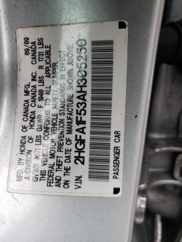 2HGFA1F53AH305250 - 2010 HONDA CIVIC LX SILVER photo 12