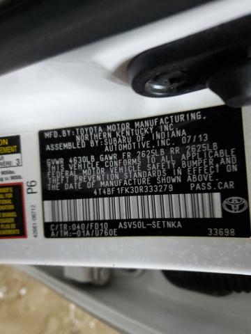 4T4BF1FK3DR333279 - 2013 TOYOTA CAMRY L WHITE photo 12