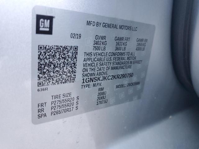 1GNSKJKC2KR290750 - 2019 CHEVROLET SUBURBAN K1500 PREMIER SILVER photo 13