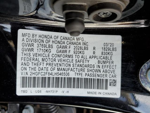2HGFC2F84LH546506 - 2020 HONDA CIVIC SPORT 黑色 照片 12