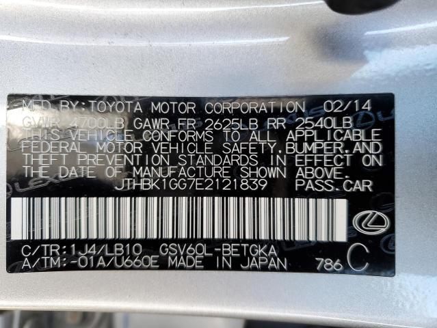 JTHBK1GG7E2121839 - 2014 LEXUS ES 350 SILVER photo 12