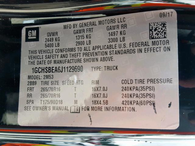 1GCHSBEA6J1129690 - 2018 CHEVROLET COLORADO  photo 10