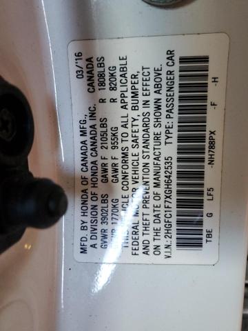 2HGFC1F7XGH642535 - 2016 HONDA CIVIC EXL თეთრი ფოტო 12