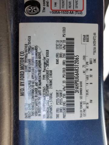 3FAHP0JG6AR312065 - 2010 FORD FUSION SEL BLUE photo 12