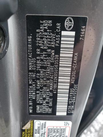 4T1BE32K05U563538 - 2005 TOYOTA CAMRY LE GRAY photo 12