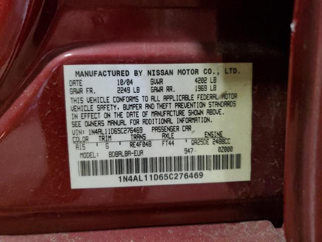 1N4AL11D65C276469 - 2005 NISSAN ALTIMA S MAROON photo 12