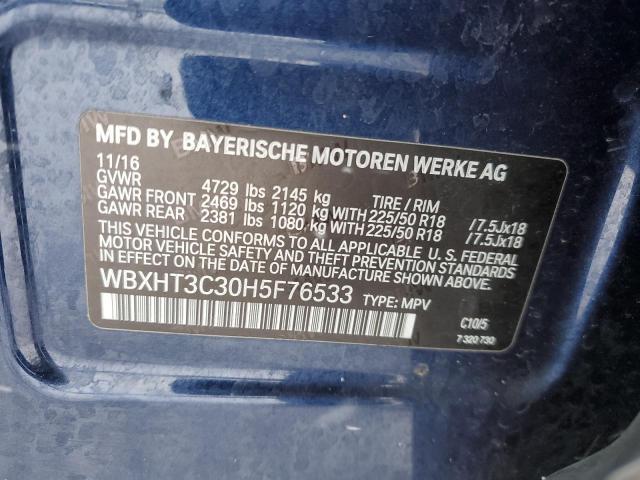 WBXHT3C30H5F76533 - 2017 BMW X1 XDRIVE28I BLUE photo 12